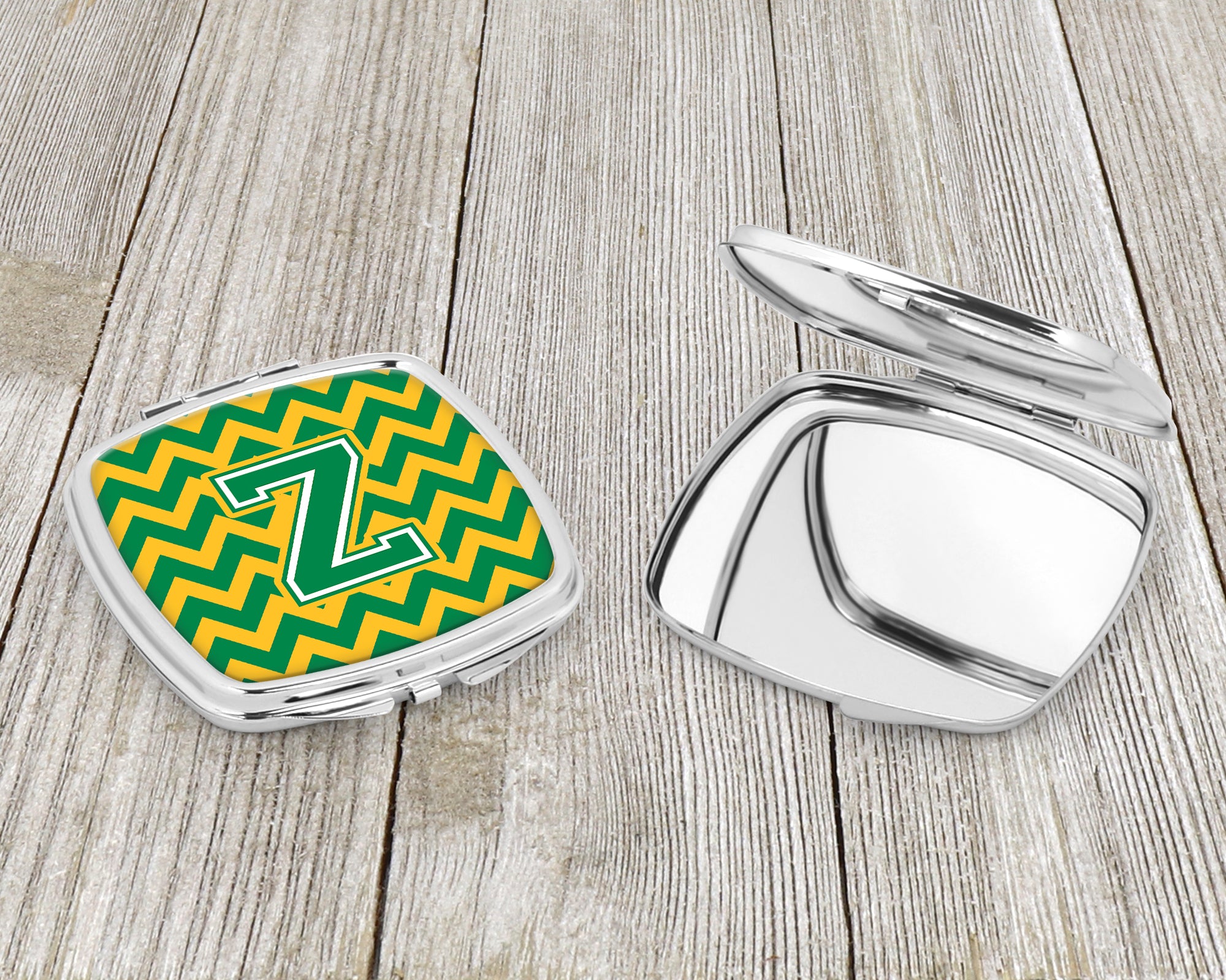 Letter Z Chevron Green and Gold Compact Mirror CJ1059-ZSCM