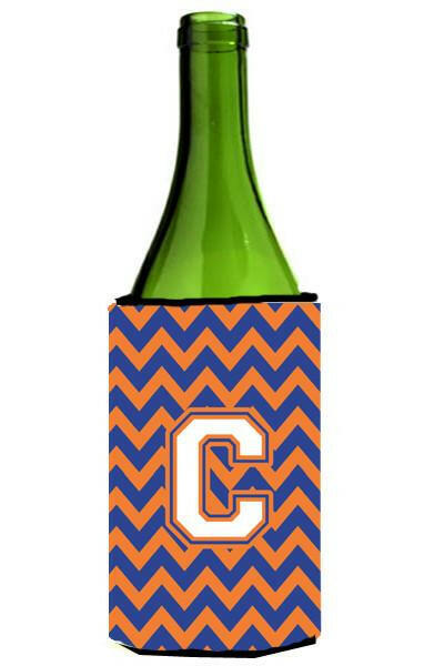 Letter C Chevron Blue and Orange Wine Bottle Beverage Insulator Hugger CJ1060-CLITERK by Caroline&#39;s Treasures