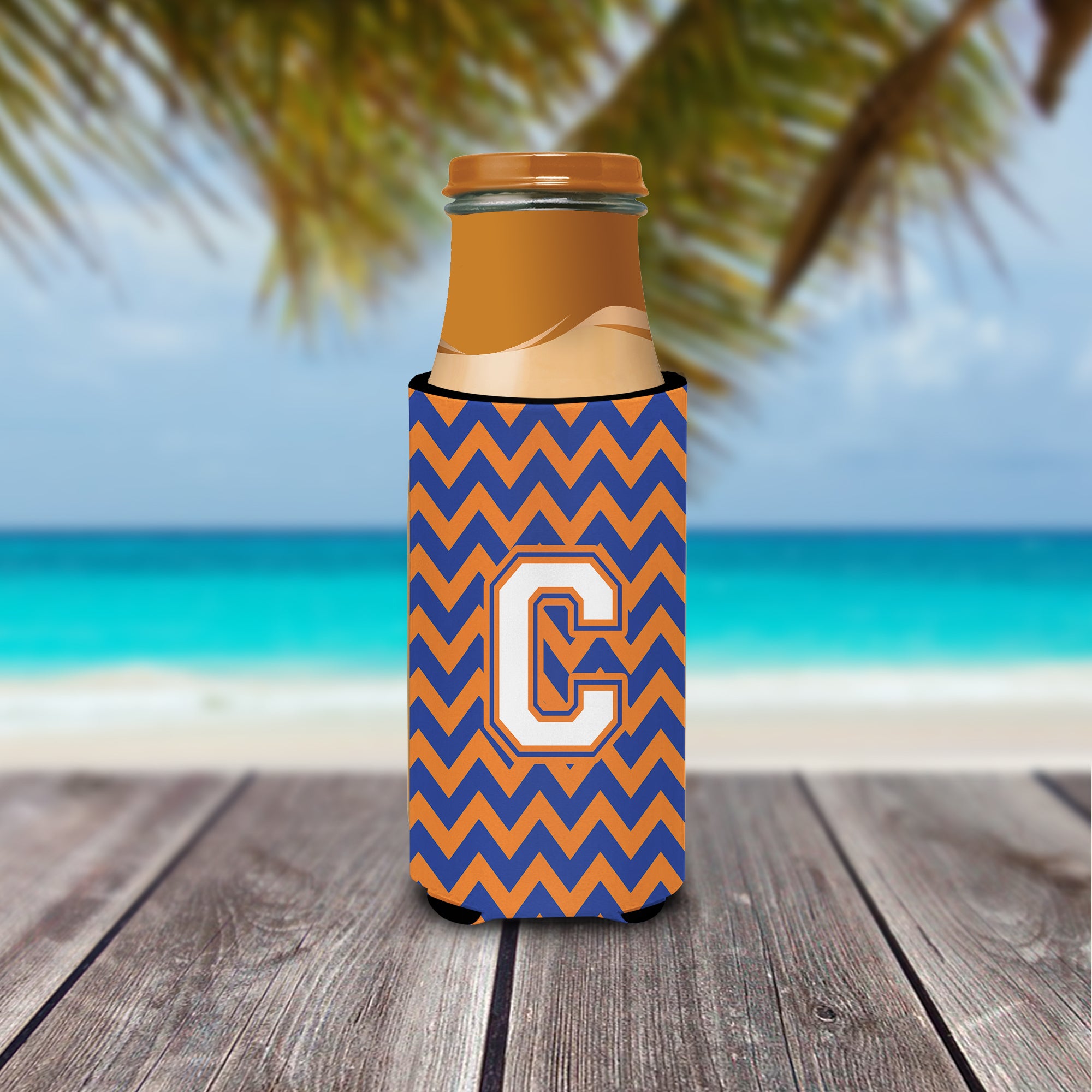 Letter C Chevron Blue and Orange Ultra Beverage Insulators for slim cans CJ1060-CMUK