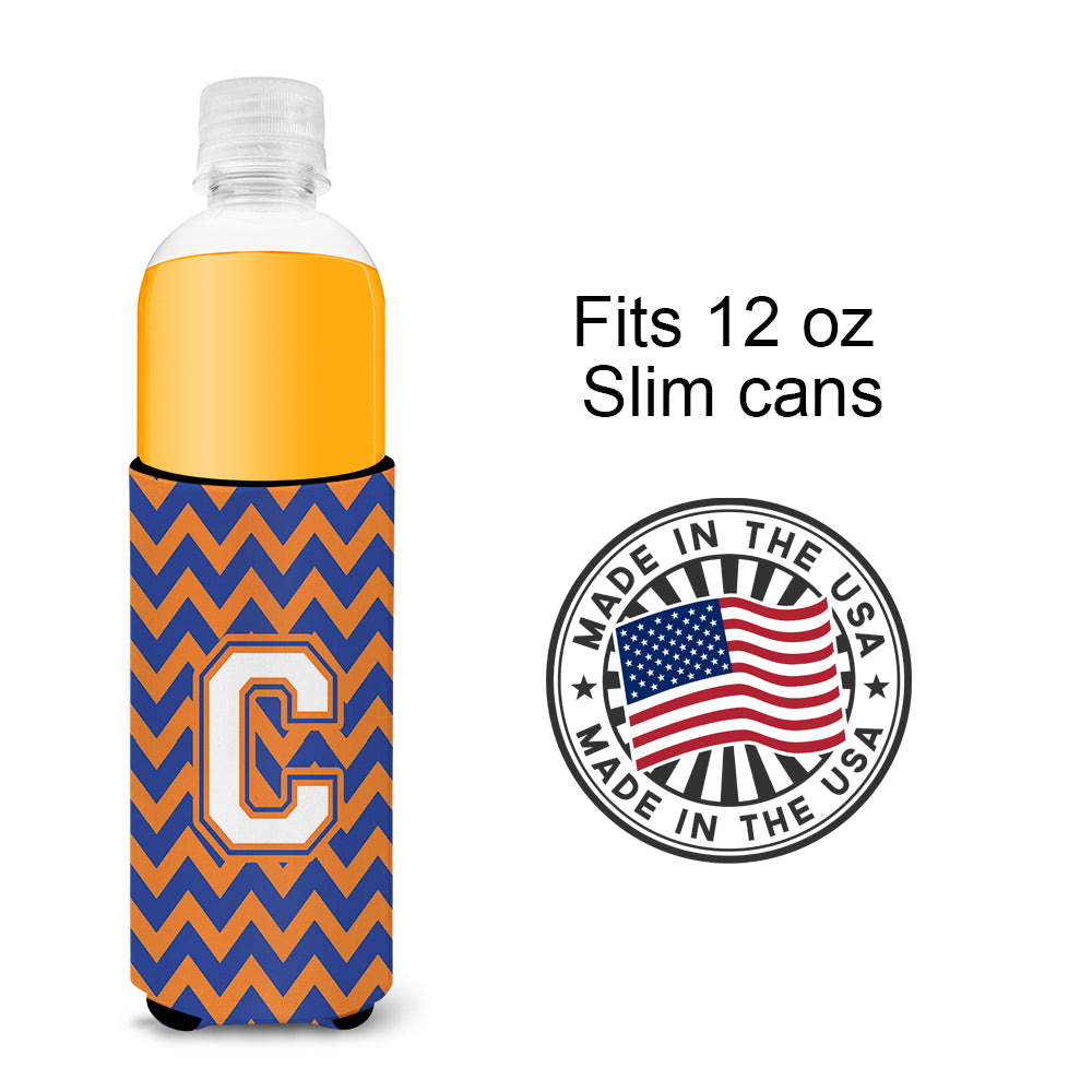Letter C Chevron Blue and Orange Ultra Beverage Insulators for slim cans CJ1060-CMUK.