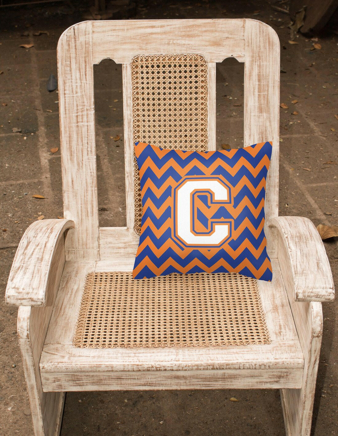 Letter C Chevron Blue and Orange #3 Fabric Decorative Pillow CJ1060-CPW1414 by Caroline's Treasures