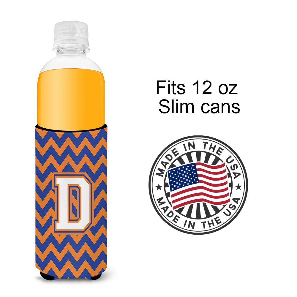Letter D Chevron Blue and Orange Ultra Beverage Insulators for slim cans CJ1060-DMUK.