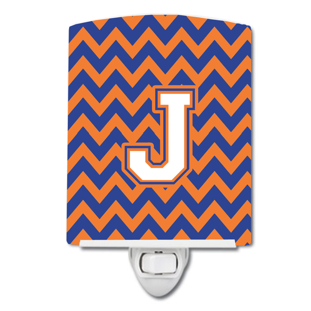 Letter J Chevron Blue and Orange #3 Ceramic Night Light CJ1060-JCNL - the-store.com