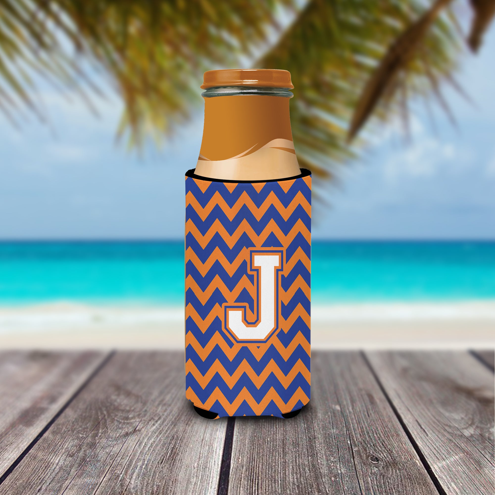 Letter J Chevron Blue and Orange Ultra Beverage Insulators for slim cans CJ1060-JMUK.