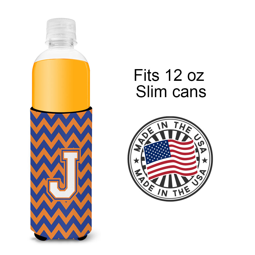 Letter J Chevron Blue and Orange Ultra Beverage Insulators for slim cans CJ1060-JMUK.