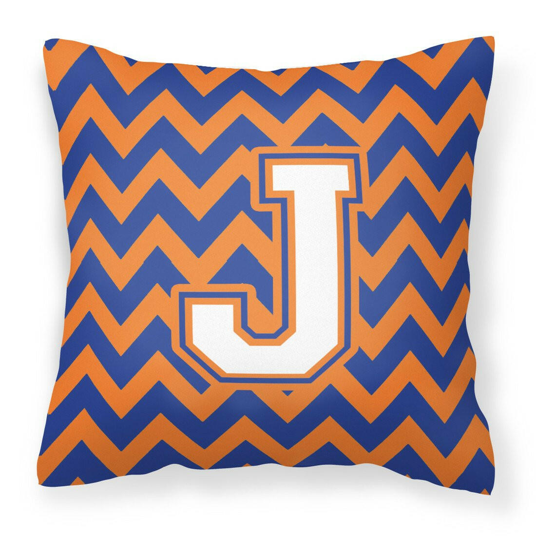 Letter J Chevron Blue and Orange #3 Fabric Decorative Pillow CJ1060-JPW1414 by Caroline&#39;s Treasures