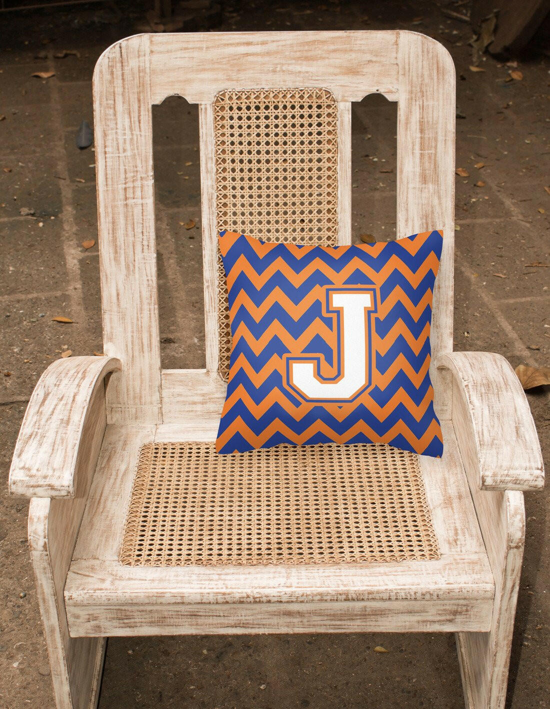 Letter J Chevron Blue and Orange #3 Fabric Decorative Pillow CJ1060-JPW1414 by Caroline's Treasures