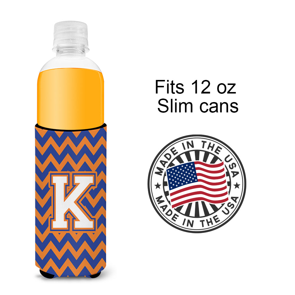 Letter K Chevron Blue and Orange Ultra Beverage Insulators for slim cans CJ1060-KMUK.