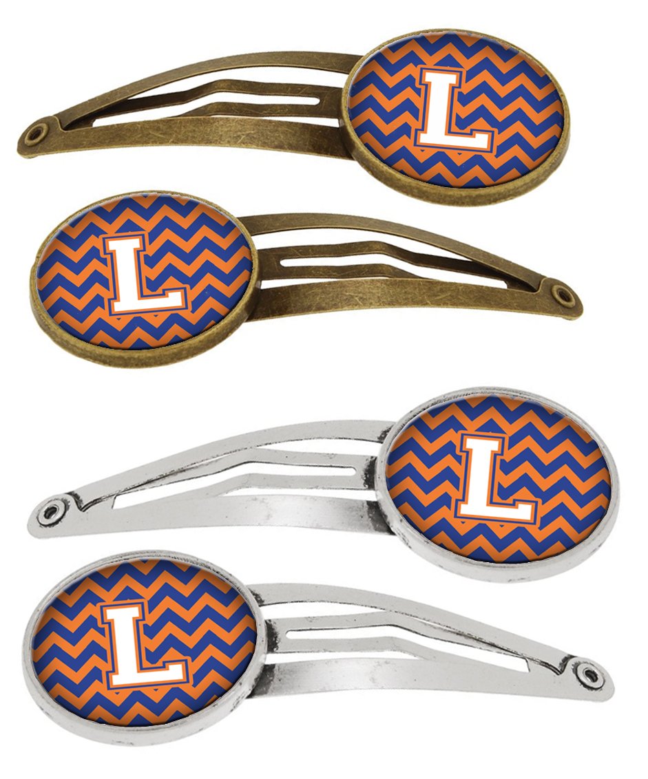 Letter L Chevron Blue and Orange #3 Set of 4 Barrettes Hair Clips CJ1060-LHCS4 by Caroline&#39;s Treasures