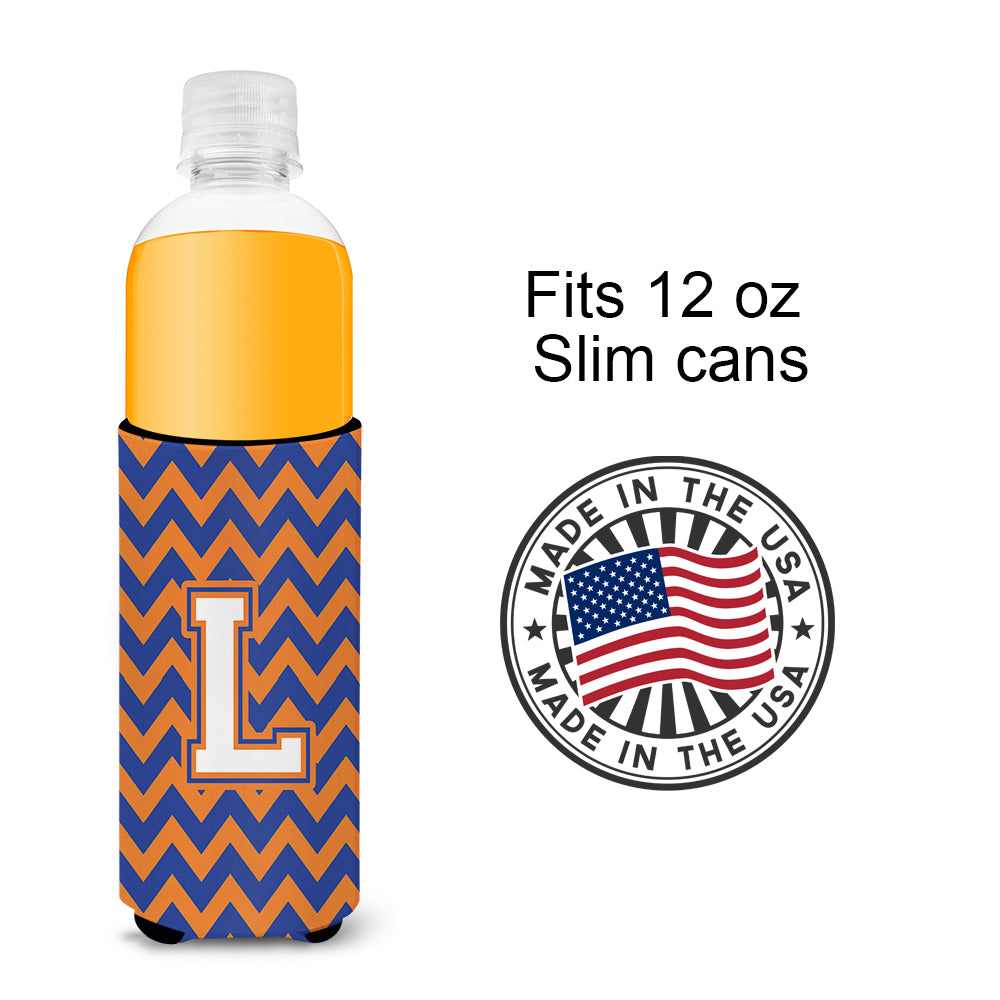 Letter L Chevron Blue and Orange Ultra Beverage Insulators for slim cans CJ1060-LMUK.