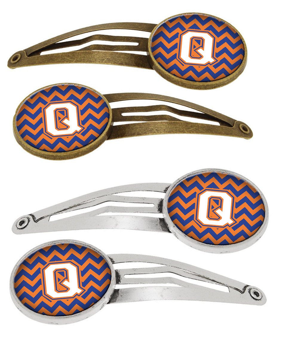 Letter Q Chevron Blue and Orange #3 Set of 4 Barrettes Hair Clips CJ1060-QHCS4 by Caroline&#39;s Treasures