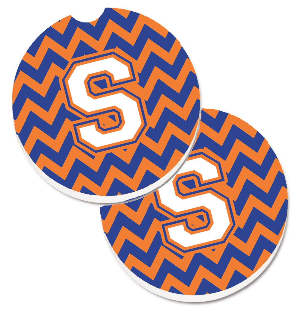 Letter S Chevron Blue and Orange #3 Set of 2 Cup Holder Car Coasters CJ1060-SCARC by Caroline&#39;s Treasures