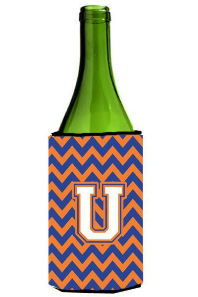 Letter U Chevron Blue and Orange Wine Bottle Beverage Insulator Hugger CJ1060-ULITERK by Caroline&#39;s Treasures