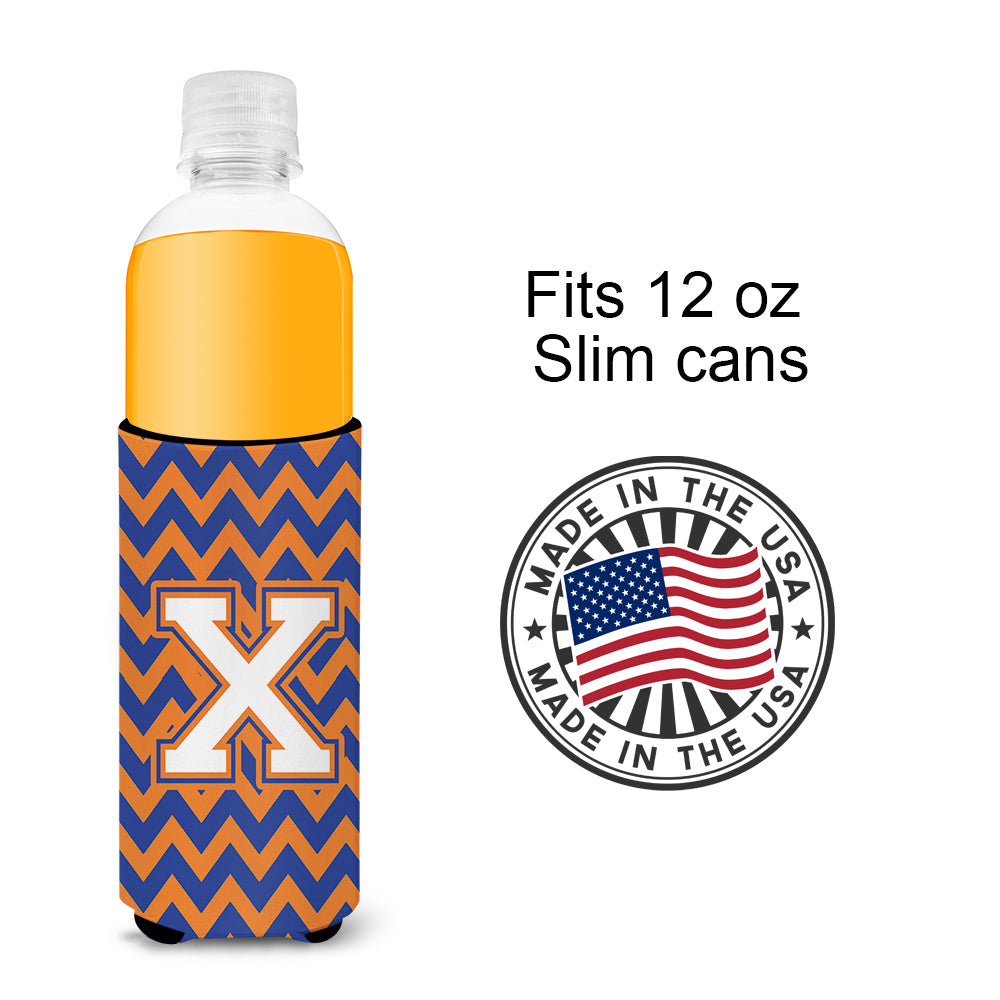 Letter X Chevron Blue and Orange Ultra Beverage Insulators for slim cans CJ1060-XMUK.