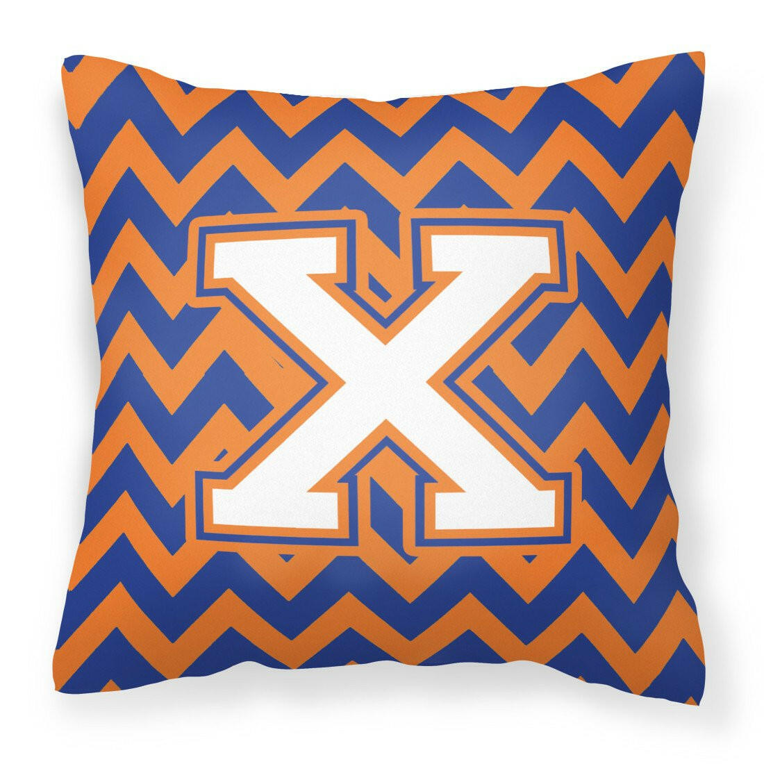 Letter X Chevron Blue and Orange #3 Fabric Decorative Pillow CJ1060-XPW1414 by Caroline&#39;s Treasures