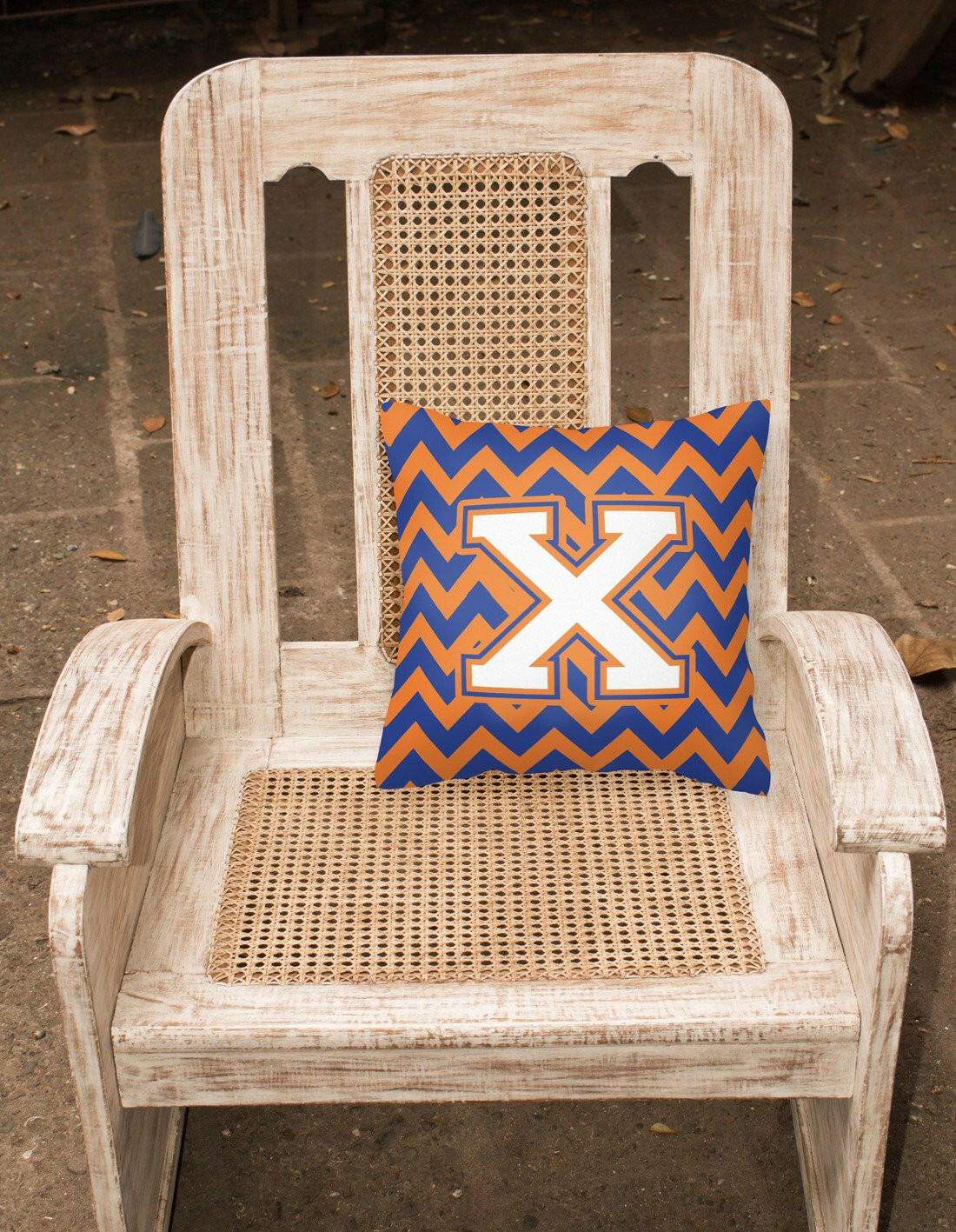Letter X Chevron Blue and Orange #3 Fabric Decorative Pillow CJ1060-XPW1414 by Caroline's Treasures