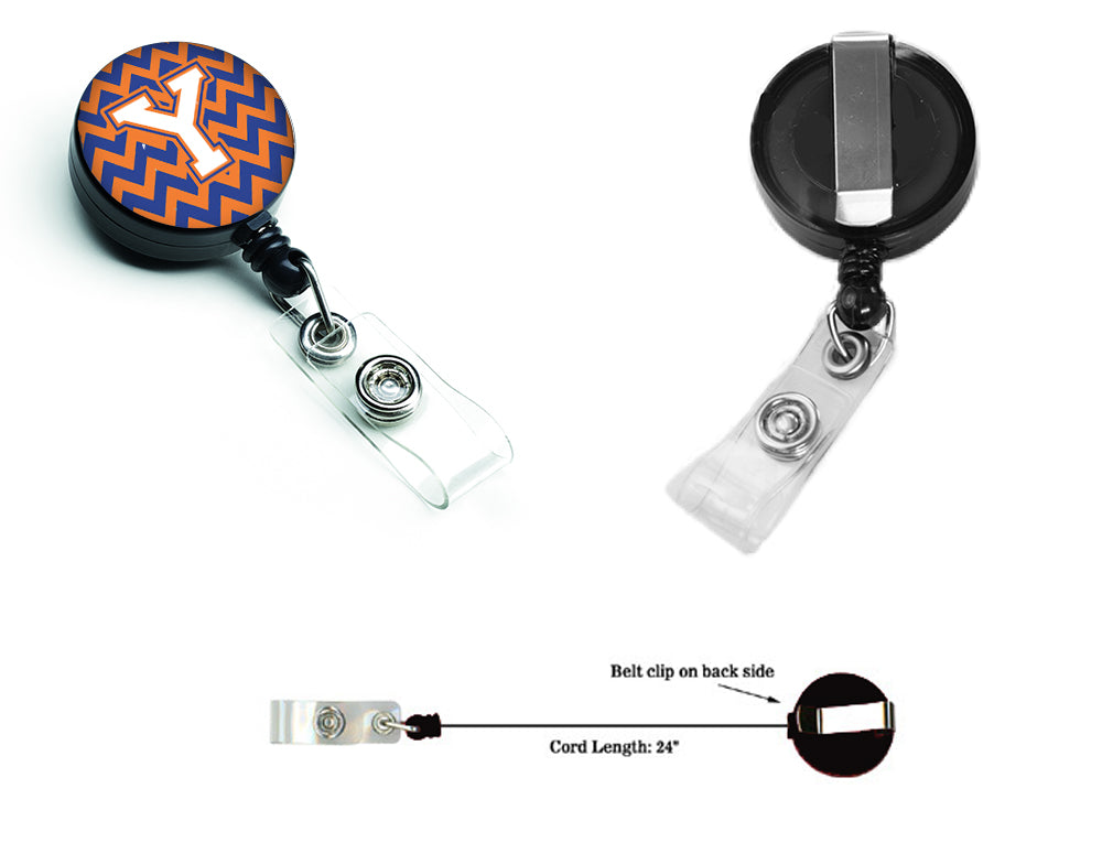 Letter Y Chevron Blue and Orange #3 Retractable Badge Reel CJ1060-YBR.