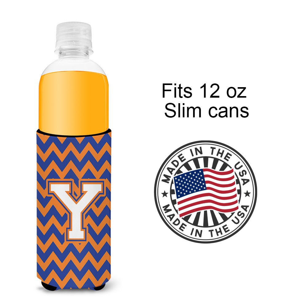 Letter Y Chevron Blue and Orange Ultra Beverage Insulators for slim cans CJ1060-YMUK