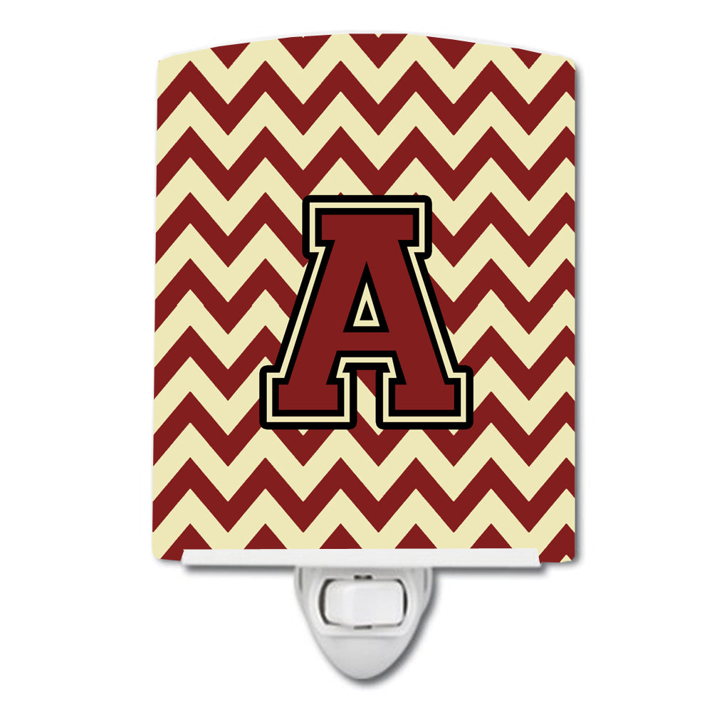 Letter A Chevron Maroon and Gold Ceramic Night Light CJ1061-ACNL - the-store.com