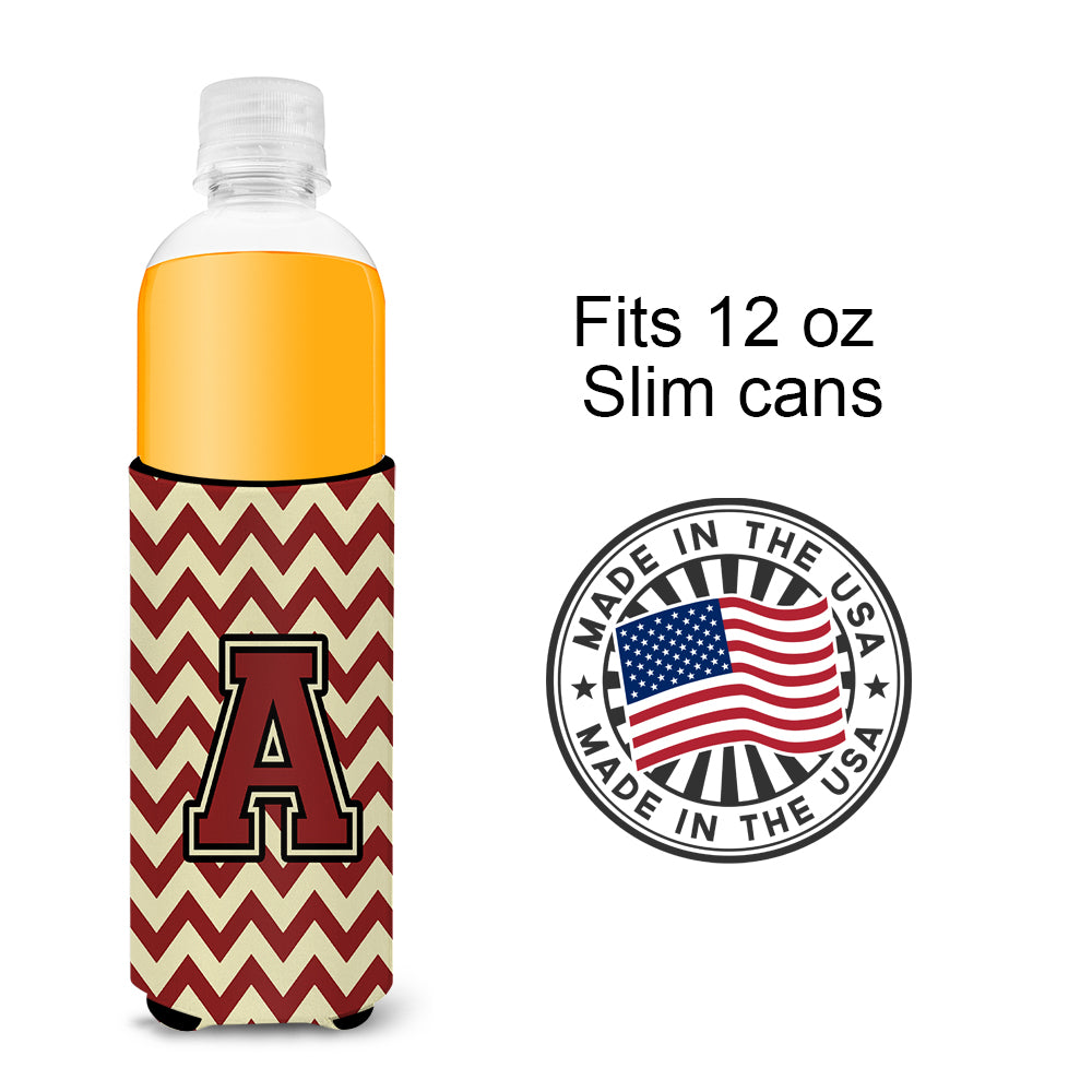 Letter A Chevron Maroon and Gold Ultra Beverage Insulators for slim cans CJ1061-AMUK.