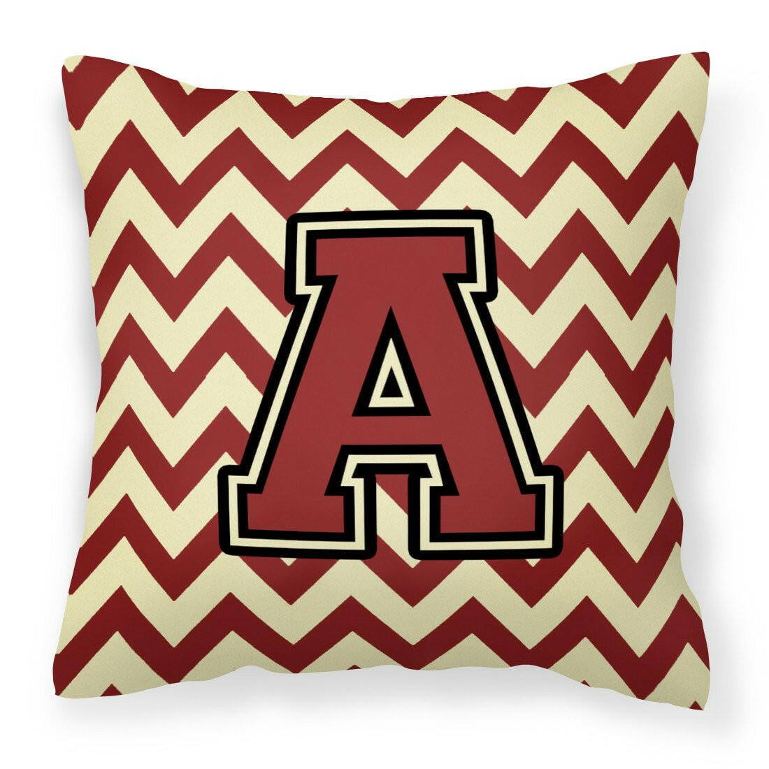 Letter A Chevron Maroon and Gold Fabric Decorative Pillow CJ1061-APW1414 by Caroline&#39;s Treasures