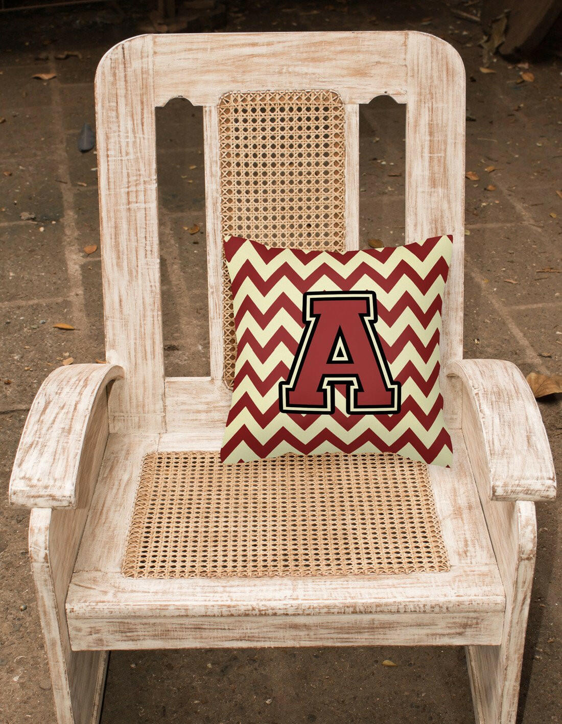 Letter A Chevron Maroon and Gold Fabric Decorative Pillow CJ1061-APW1414 by Caroline's Treasures