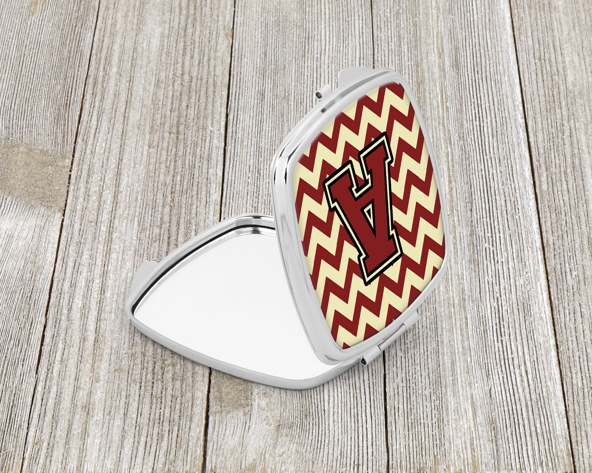Letter A Chevron Maroon and Gold Compact Mirror CJ1061-ASCM  the-store.com.