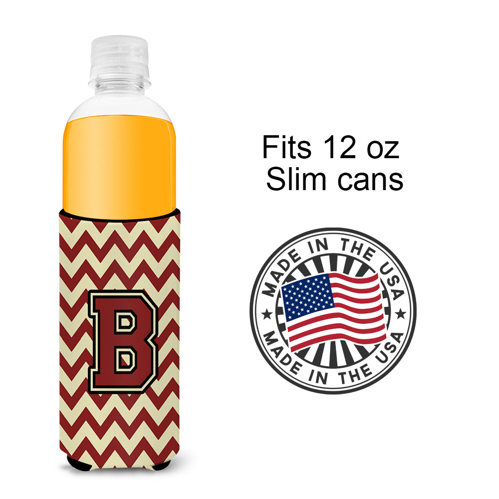 Letter B Chevron Maroon and Gold Ultra Beverage Insulators for slim cans CJ1061-BMUK.