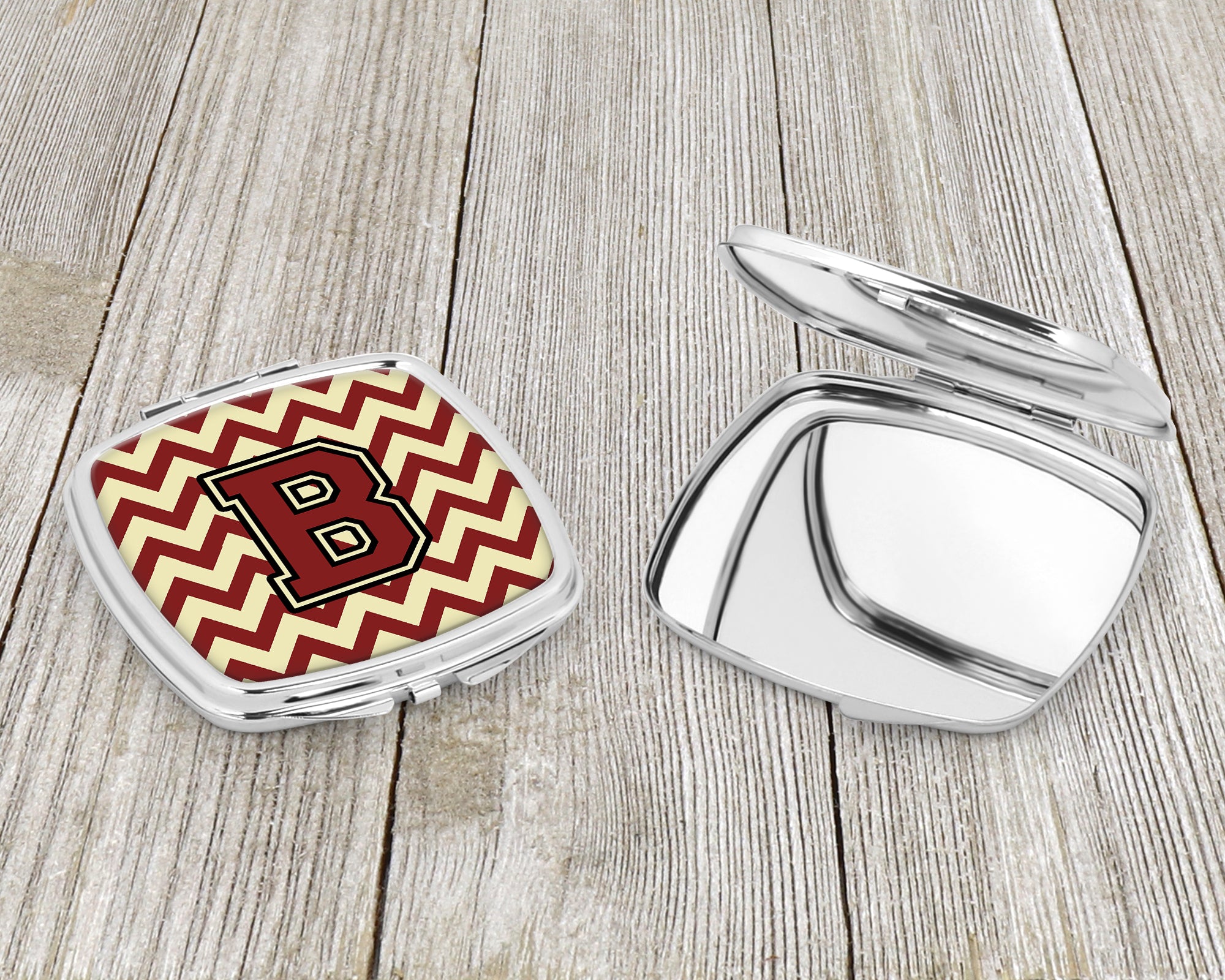 Letter B Chevron Maroon and Gold Compact Mirror CJ1061-BSCM  the-store.com.