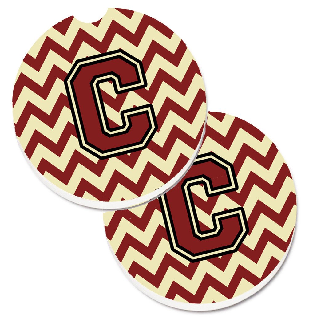 Letter C Chevron Maroon and Gold Set of 2 Cup Holder Car Coasters CJ1061-CCARC by Caroline's Treasures