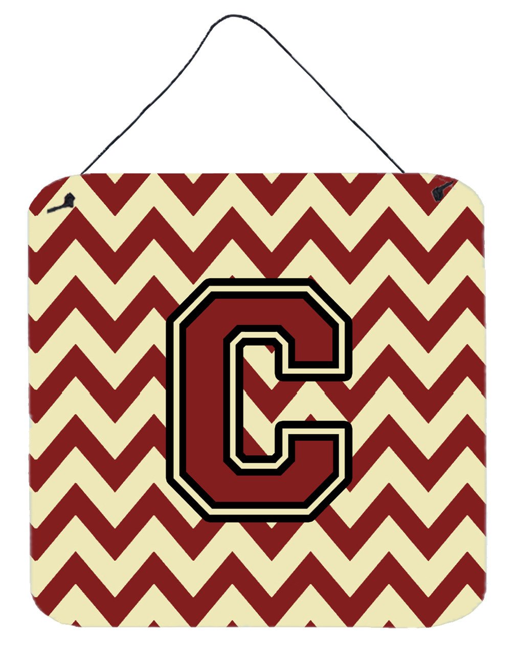 Letter C Chevron Maroon and Gold Wall or Door Hanging Prints CJ1061-CDS66 by Caroline's Treasures