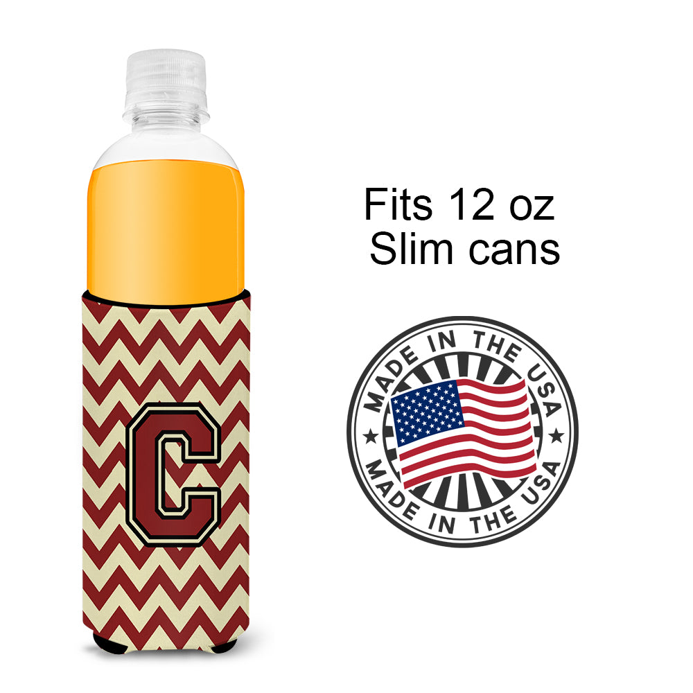 Letter C Chevron Maroon and Gold Ultra Beverage Insulators for slim cans CJ1061-CMUK.