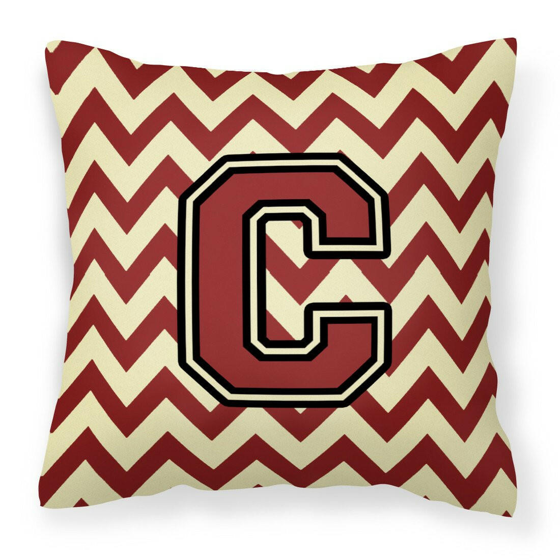 Letter C Chevron Maroon and Gold Fabric Decorative Pillow CJ1061-CPW1414 by Caroline's Treasures