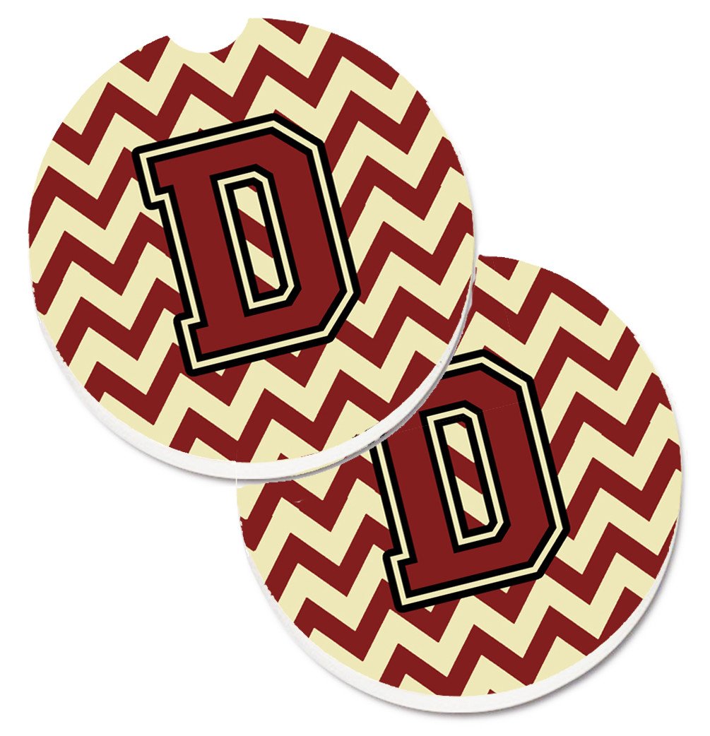 Letter D Chevron Maroon and Gold Set of 2 Cup Holder Car Coasters CJ1061-DCARC by Caroline&#39;s Treasures