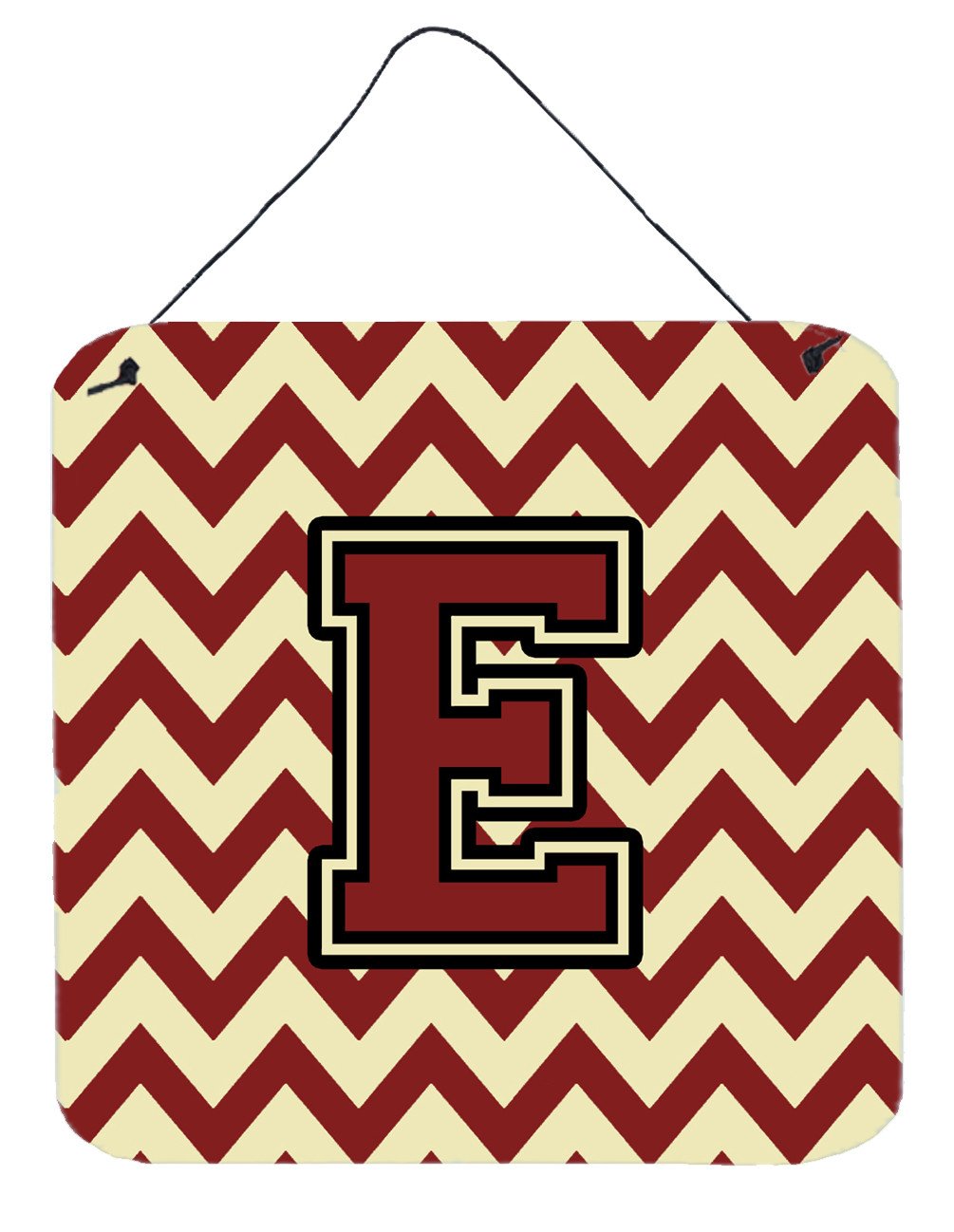 Letter E Chevron Maroon and Gold Wall or Door Hanging Prints CJ1061-EDS66 by Caroline's Treasures