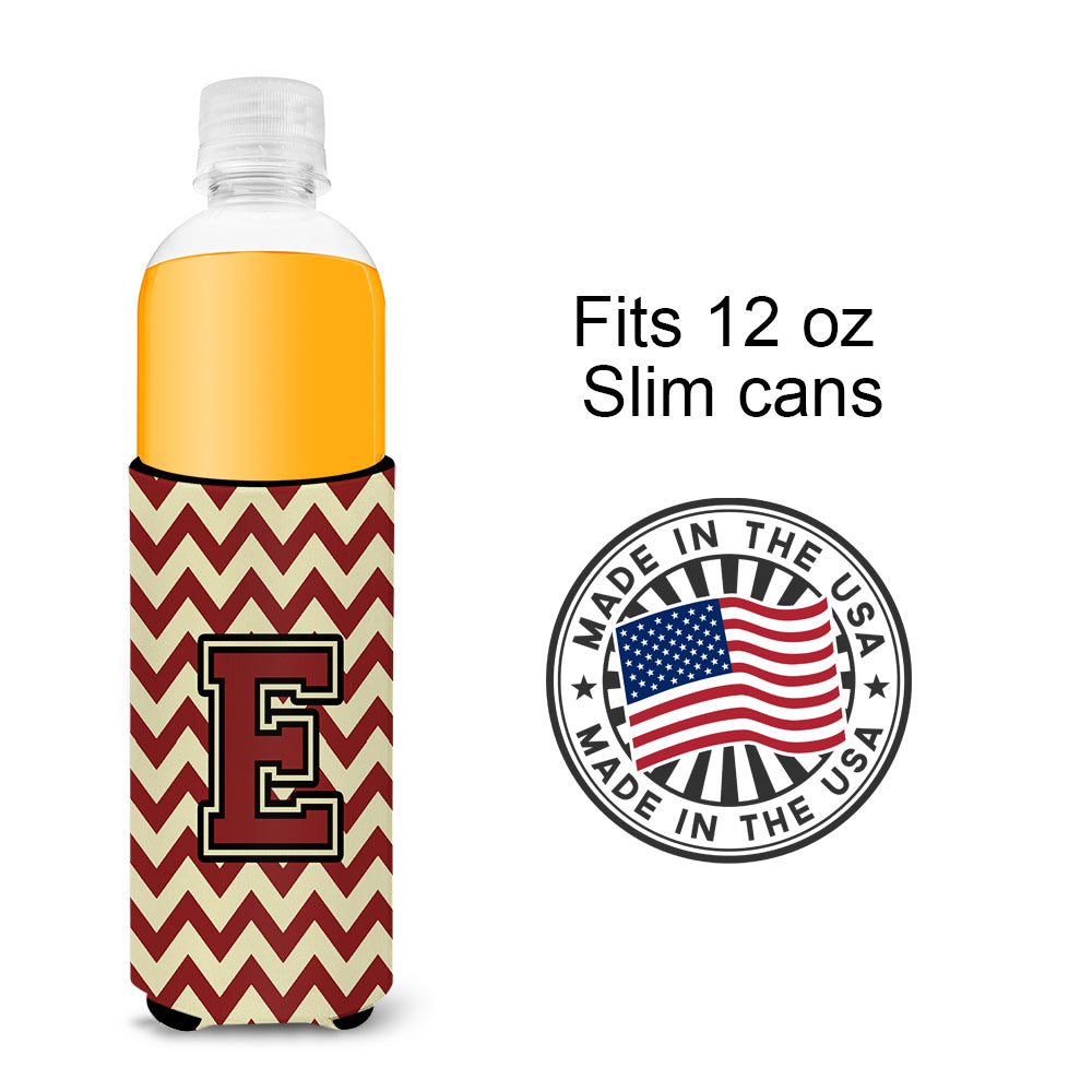 Letter E Chevron Maroon and Gold Ultra Beverage Insulators for slim cans CJ1061-EMUK.