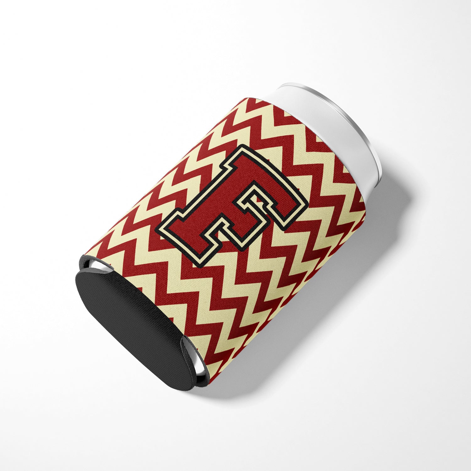 Letter F Chevron Maroon and Gold Can or Bottle Hugger CJ1061-FCC.