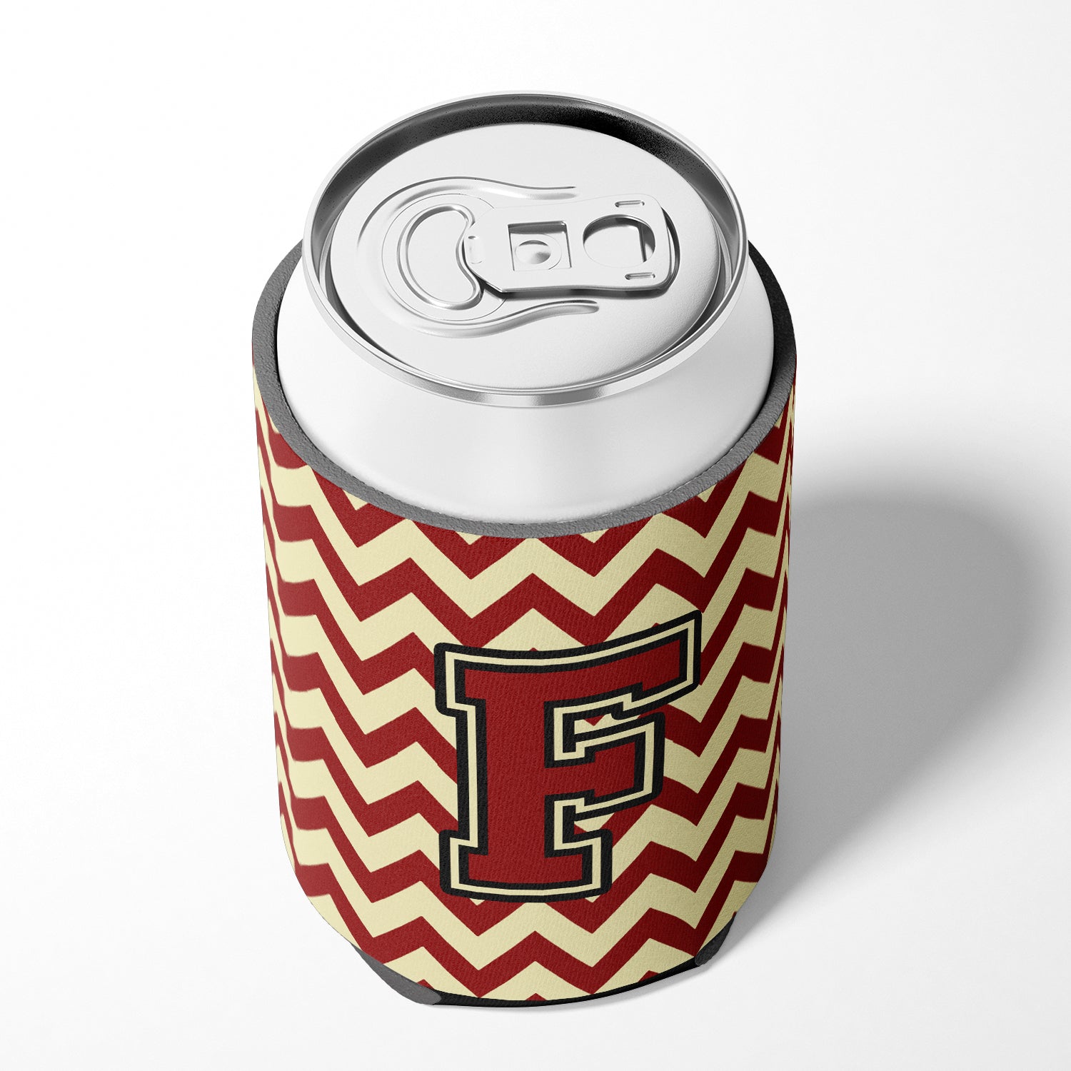 Letter F Chevron Maroon and Gold Can or Bottle Hugger CJ1061-FCC