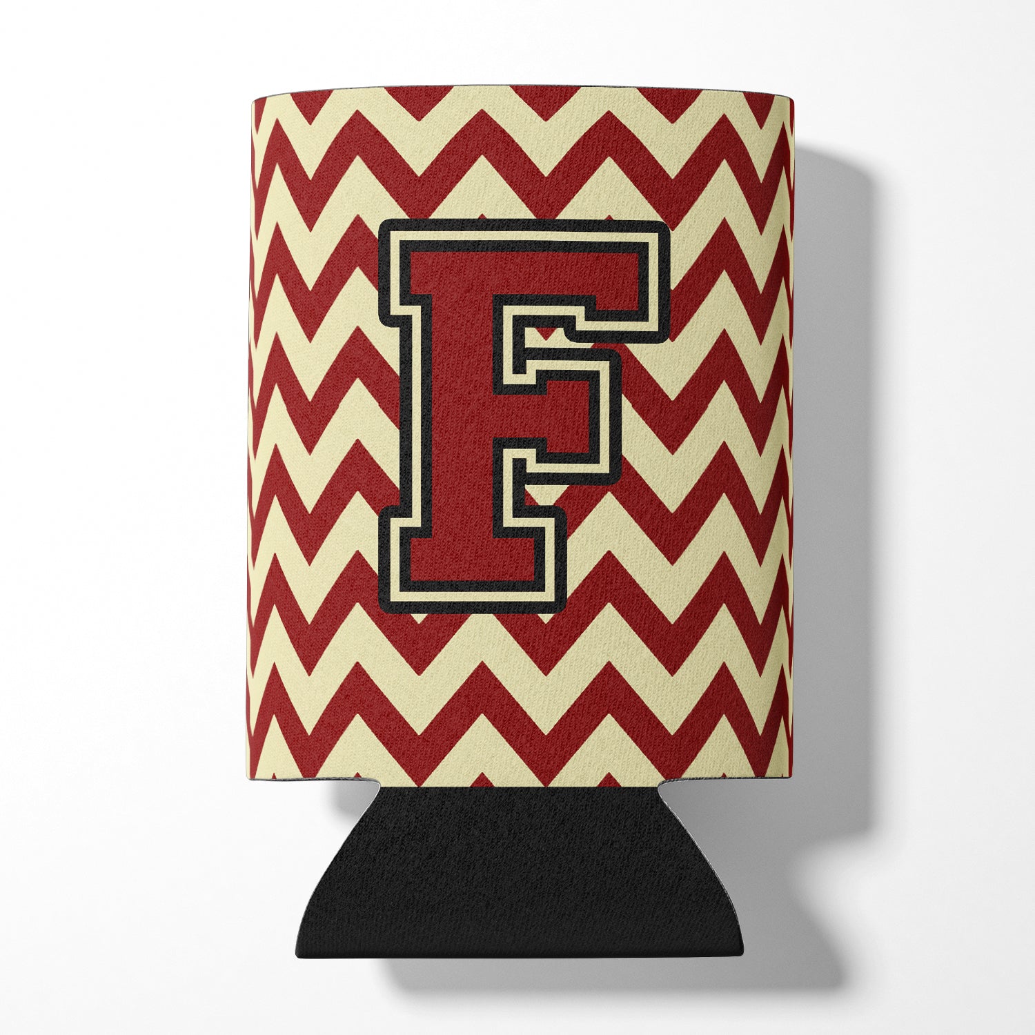 Letter F Chevron Maroon and Gold Can or Bottle Hugger CJ1061-FCC.