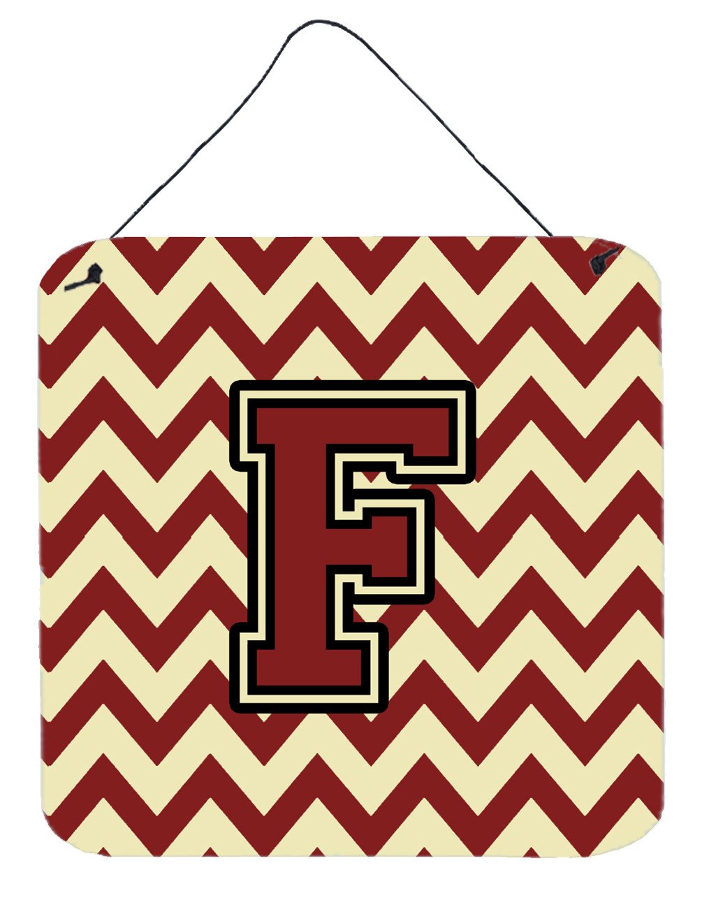Letter F Chevron Maroon and Gold Wall or Door Hanging Prints CJ1061-FDS66 by Caroline&#39;s Treasures