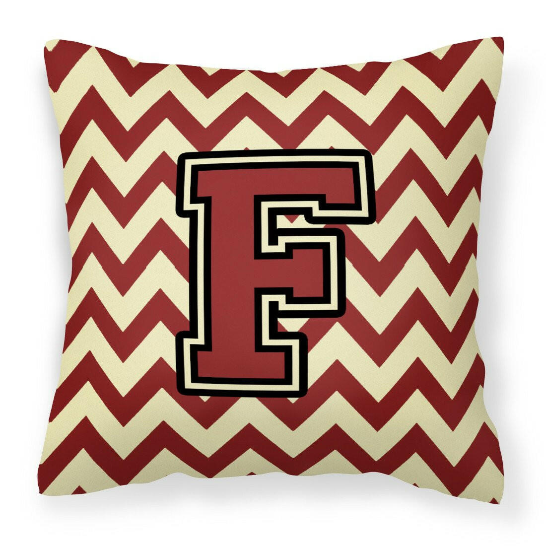 Letter F Chevron Maroon and Gold Fabric Decorative Pillow CJ1061-FPW1414 by Caroline&#39;s Treasures