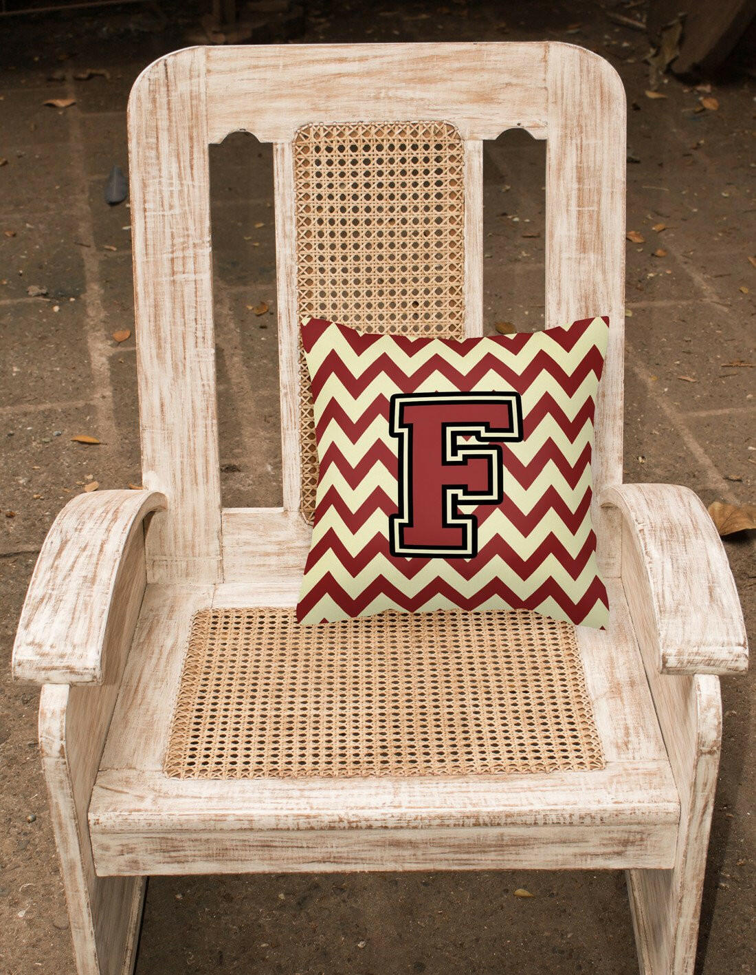 Letter F Chevron Maroon and Gold Fabric Decorative Pillow CJ1061-FPW1414 by Caroline's Treasures