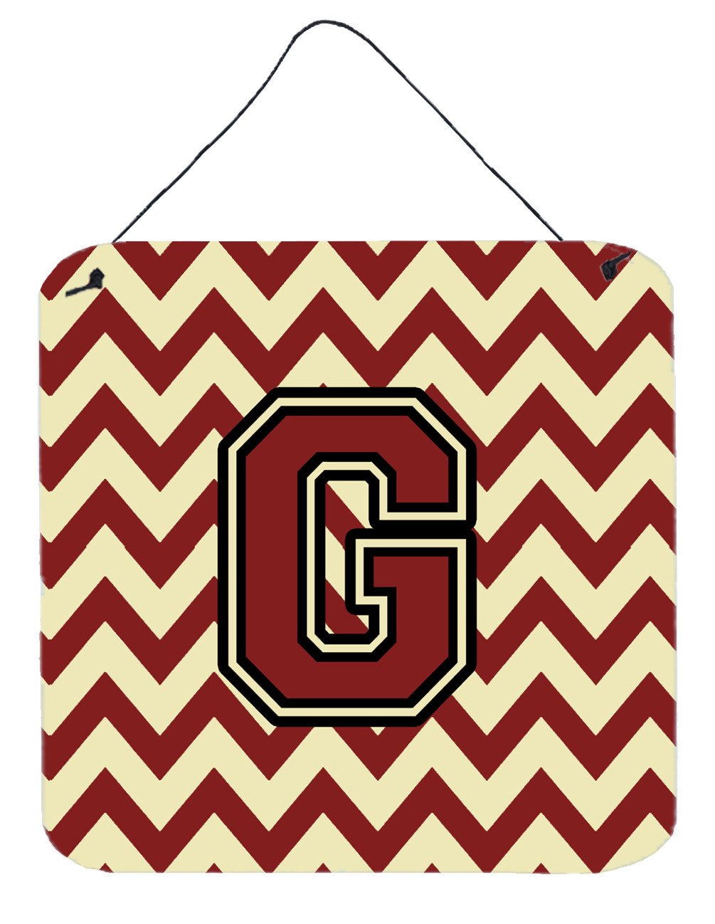 Letter G Chevron Maroon and Gold Wall or Door Hanging Prints CJ1061-GDS66 by Caroline's Treasures