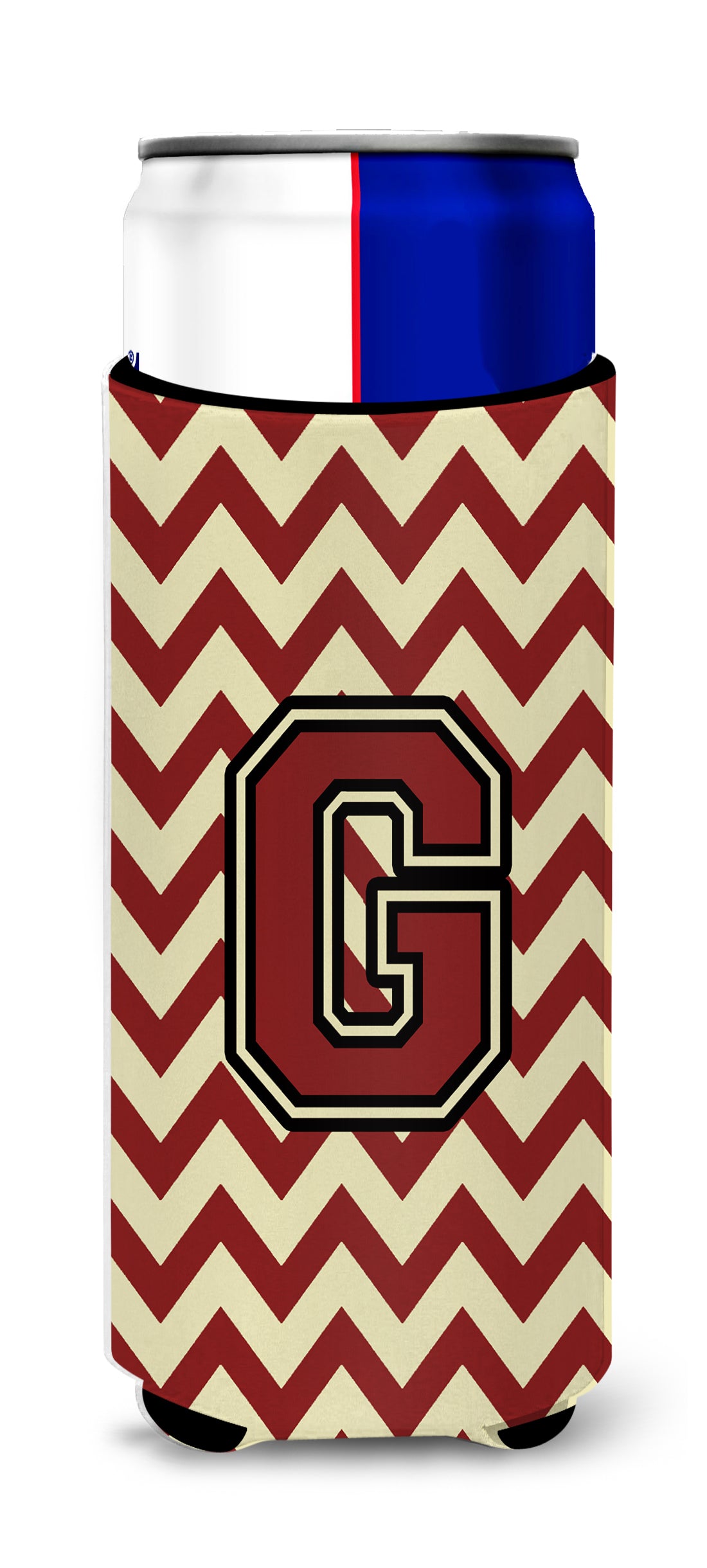 Letter G Chevron Maroon and Gold Ultra Beverage Insulators for slim cans CJ1061-GMUK.