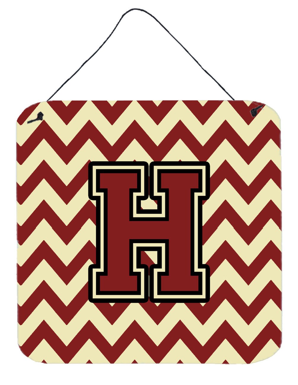 Letter H Chevron Maroon and Gold Wall or Door Hanging Prints CJ1061-HDS66 by Caroline&#39;s Treasures
