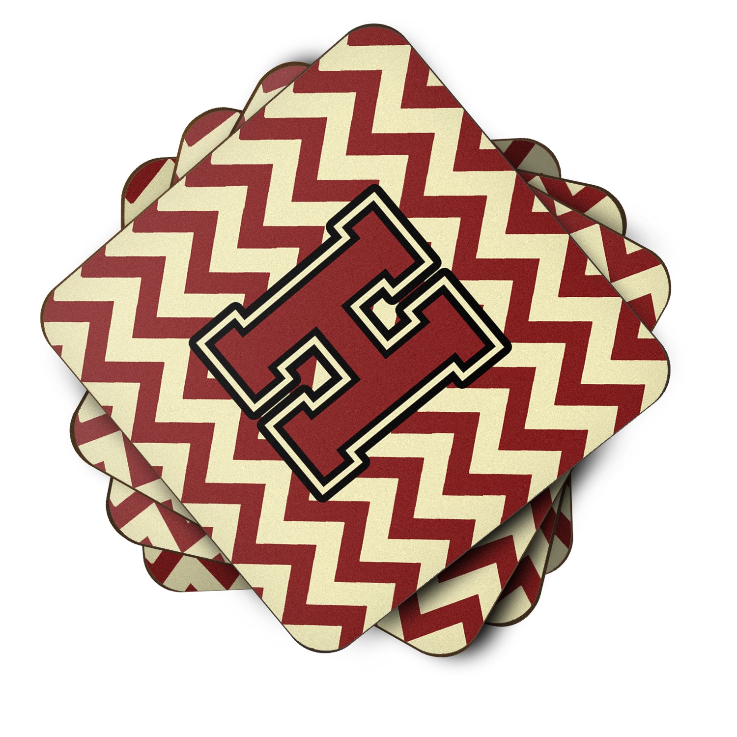 Letter H Chevron Maroon and Gold Foam Coaster Set of 4 CJ1061-HFC - the-store.com