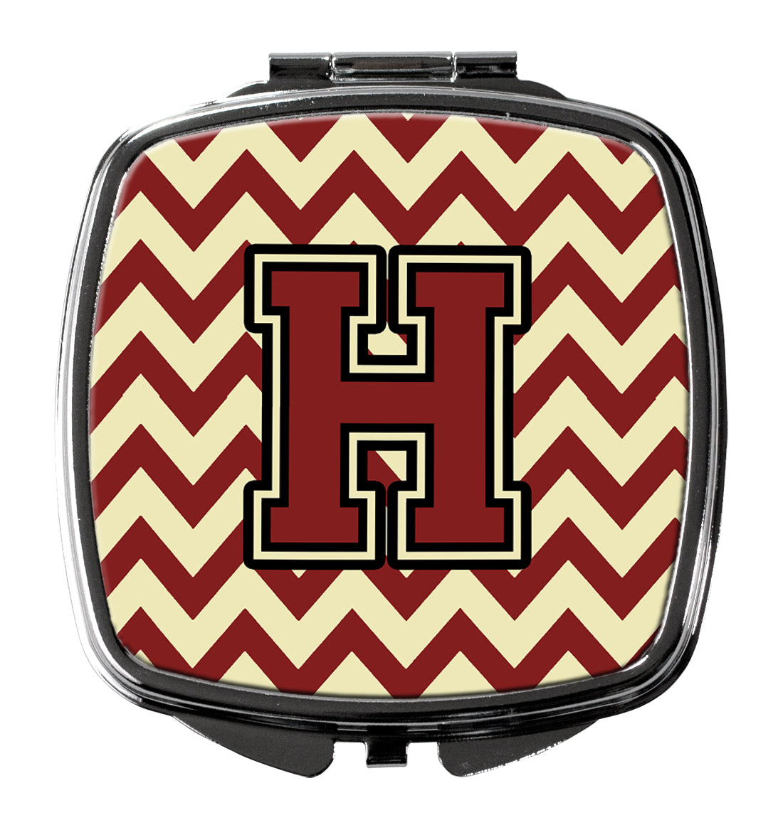 Letter H Chevron Maroon and Gold Compact Mirror CJ1061-HSCM  the-store.com.