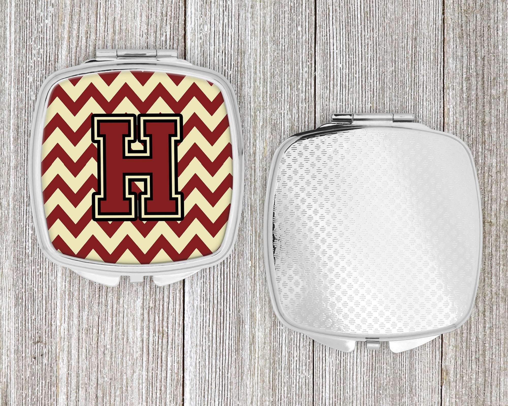 Letter H Chevron Maroon and Gold Compact Mirror CJ1061-HSCM
