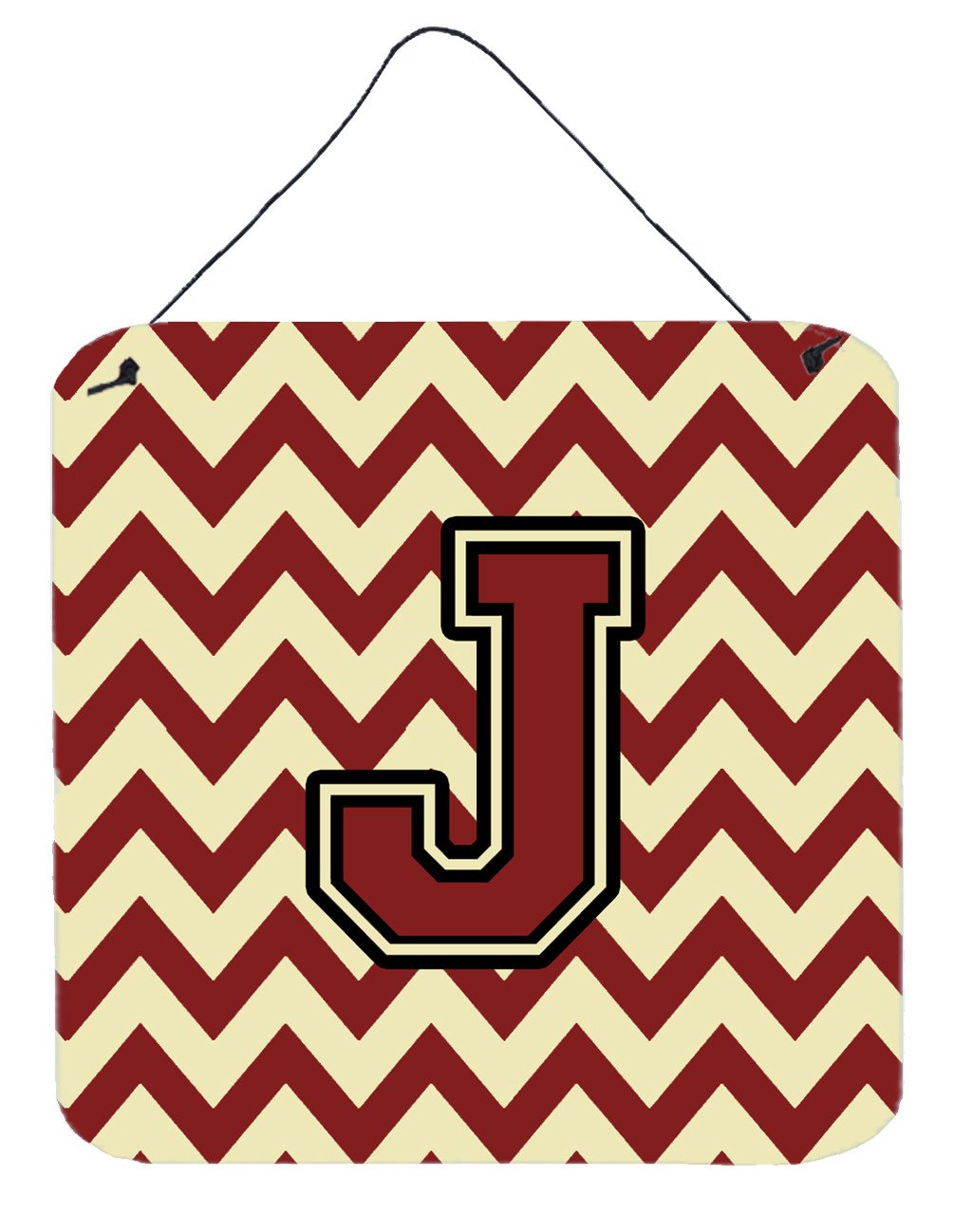 Letter J Chevron Maroon and Gold Wall or Door Hanging Prints CJ1061-JDS66 by Caroline&#39;s Treasures