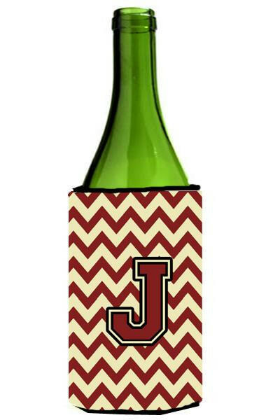 Letter J Chevron Maroon and Gold Wine Bottle Beverage Insulator Hugger CJ1061-JLITERK by Caroline&#39;s Treasures